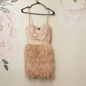Bebe pink feathered cocktails dress